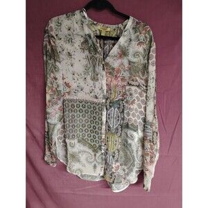 Bandolera Sheer Print Blouse Button Front  Long Sleeve Style Garima 44